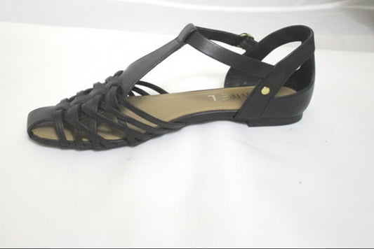 LEATHER BASKET  FLAT SANDALS WITH BUCKLE 