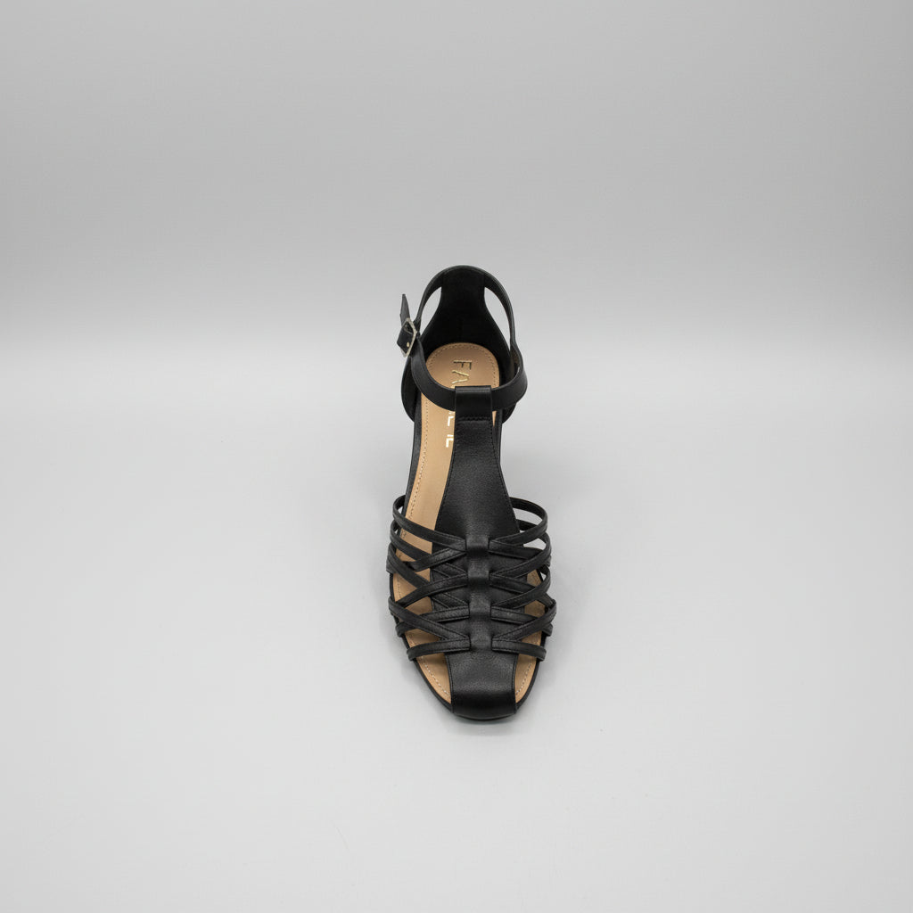 leather basket flat sandal with buckle 