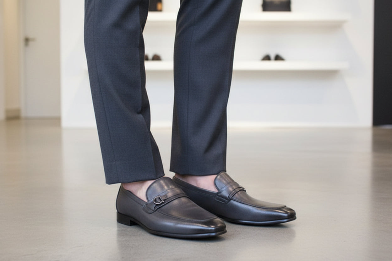 BLACK LEATHER SLIP ON MENS LOATHER WITH 