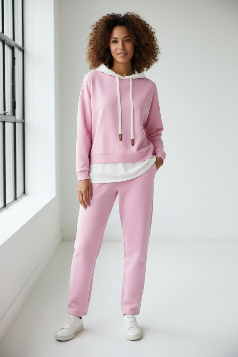 pink and white co-ord touses and hooded top 