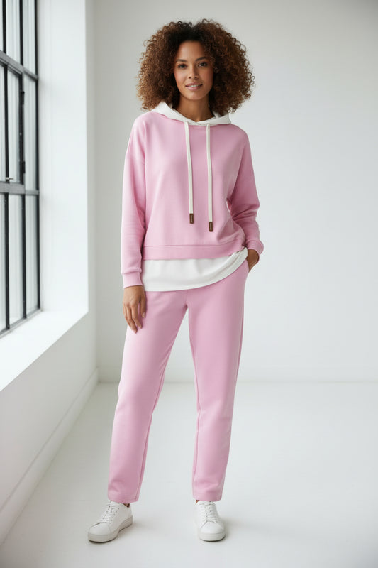 pink and white co-ord touses and hooded top 