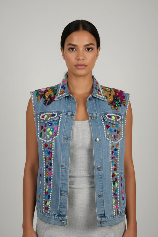 EMBELLISH DENIM  WAISTCOAT