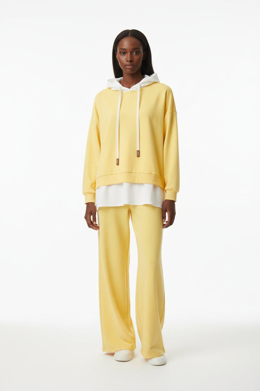 yellow  co-ord trouses set with hood 