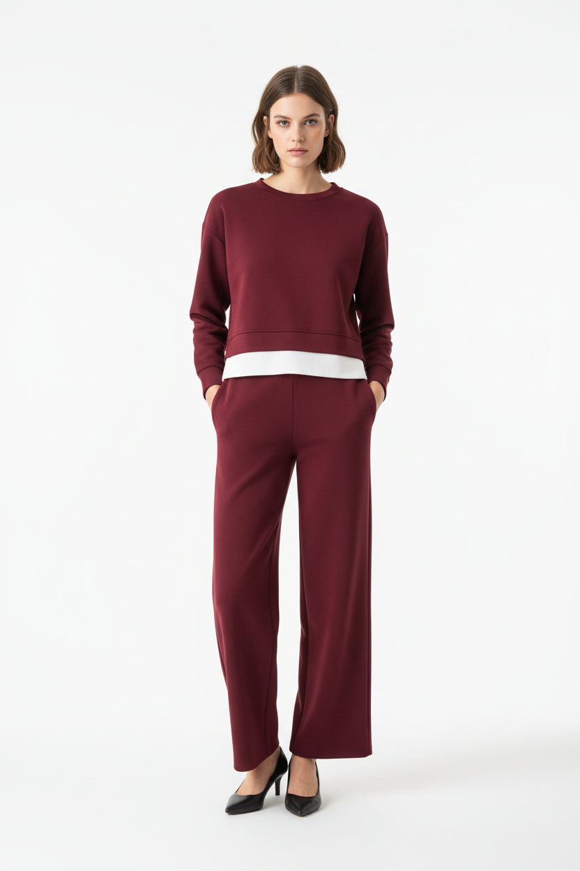 TWO PIECE SET CO-ORD BORDO COLOUR WITH CREAM UNDER LAY  