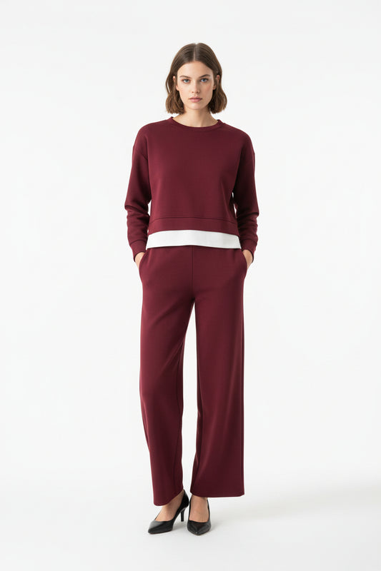 TWO PIECE SET CO-ORD BORDO COLOUR WITH CREAM UNDER LAY  