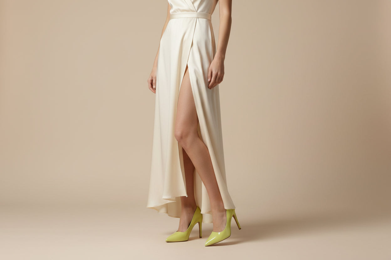 yellow ravel high heel pantent slip on 