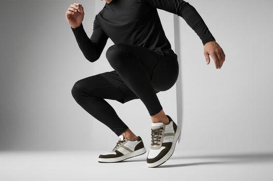 LEATHER MENS KARKI AND WHITE SUEDE AND LEATHER LACE UP 