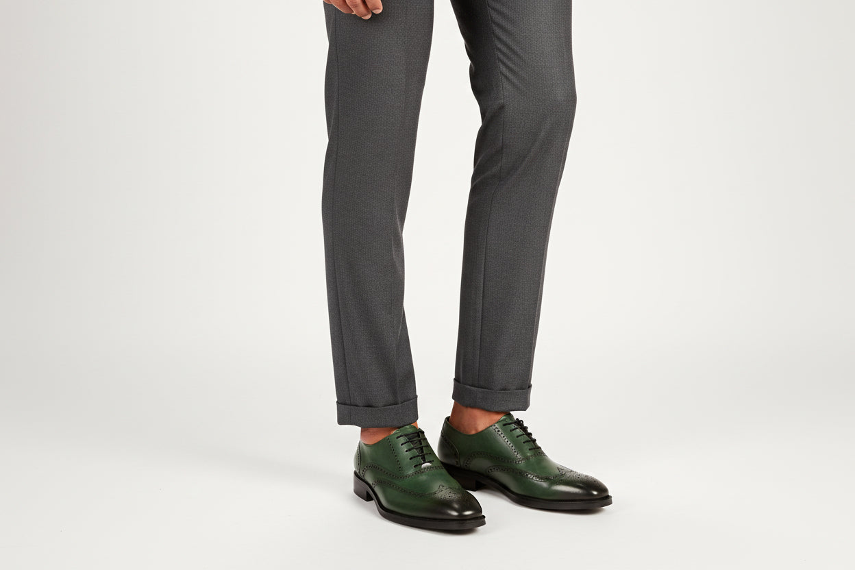 BPTTLE GREEN BROUGE MENS STACK SOLE LACE UP SHOE 