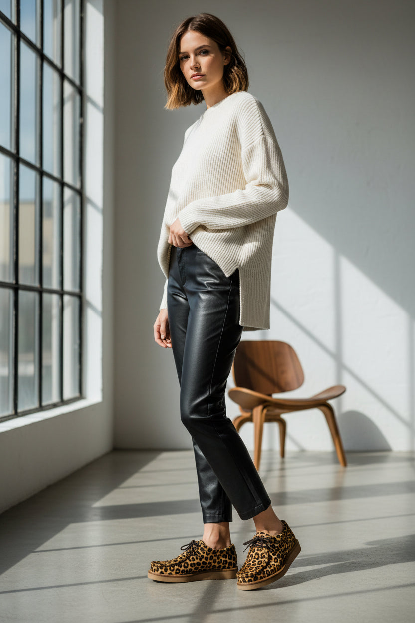 lace up leapord  faux fur pumps 