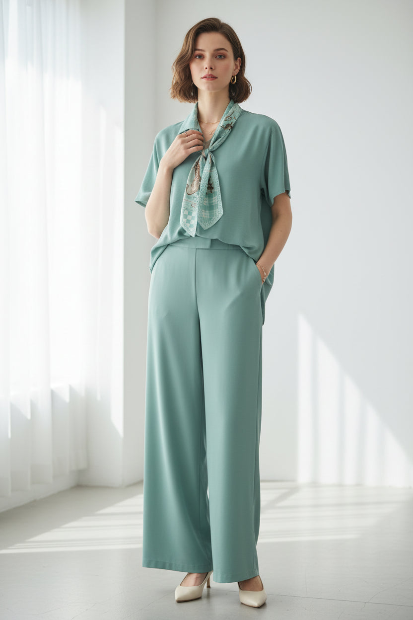  LENA ,GREEN  CO ORD TROUSES AND SHIRT 