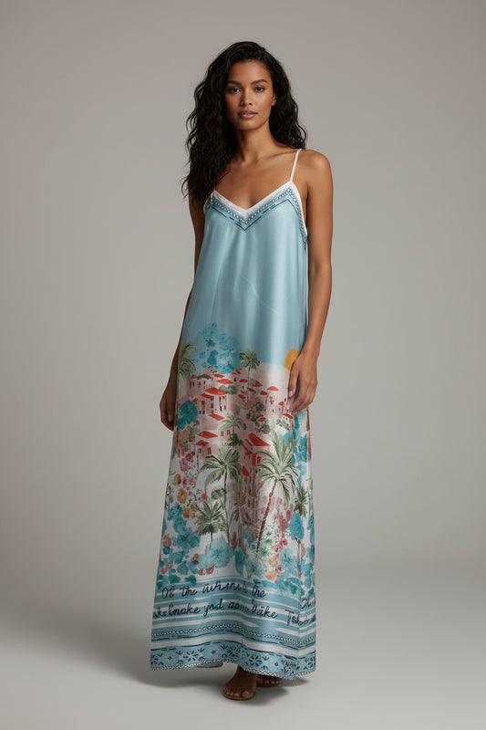 LONG LENTH BABY BLUE FLORAL SPETTI STRAPS 