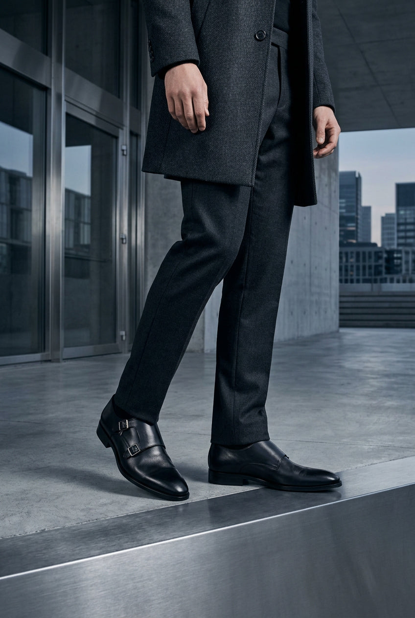 double buckle monk shoe leather