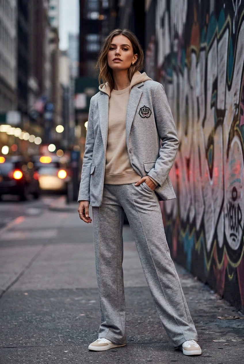 trendy co ord suit in  grey 